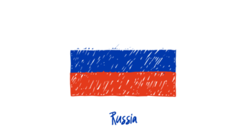 ilustração de esboço de cor de lápis de bandeira de país nacional de rússia com fundo transparente png