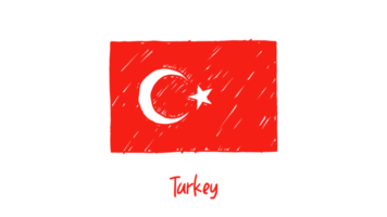 ilustración de boceto de color de lápiz de bandera nacional de país de turquía con fondo transparente png