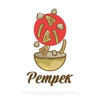 Illustration of Pempek Falling into the Bowl, Indonesian Traditional Food. Traditional Cuisine from Palembang Named Empek-Empek vector