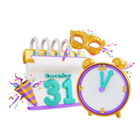 3d illustration new year calendar and clock png