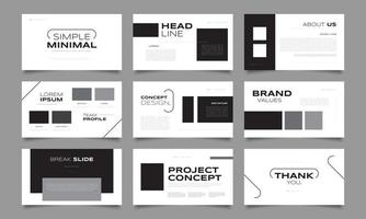 plantillas de diseño de presentación mínimas simples en blanco y negro. uso para presentación, marca, volante, folleto, marketing, publicidad, informe anual, banner, página de destino y diseño de sitios web vector