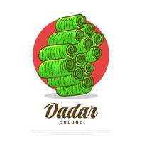 comida tradicional indonesia dibujada a mano llamada dadar gulung. bocadillo indonesio, panqueques dulces rellenos de coco rallado vector