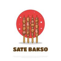 ilustración de sate bakso, comida indonesia o merienda. Ilustración de vector de albóndigas satay a la parrilla