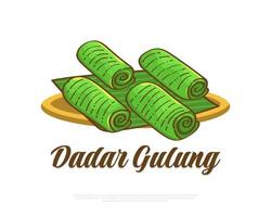 comida tradicional indonesia dibujada a mano llamada dadar gulung. bocadillo indonesio, panqueques dulces rellenos de coco rallado vector