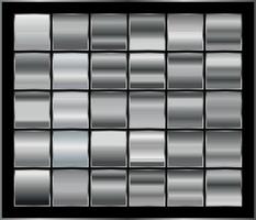 Silver foil texture set background. Vector shiny and metal steel gradient collection for chrome border, iron frame