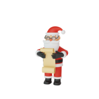 3d rendering of santa reading a message png