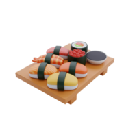 Ilustración 3d de sushi de comida asiática png