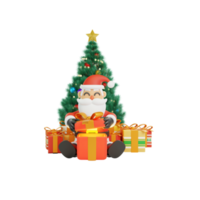 3d rendering of santa opening gifts png