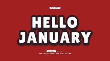 Editable Text Effect - Hello January Slogan with Background vector