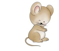Cute, little, fat brown doodle cartoon mouse character in embarrasses, shies and good emotion. Isolate watercolor image. png