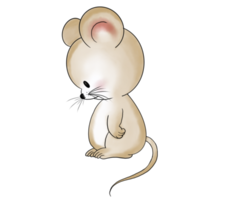 Cute, little, fat brown doodle cartoon mouse character embarrasses, upset and sad emotion. Isolate watercolor image. png