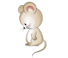 Cute, little, fat brown doodle cartoon mouse character embarrasses, upset and sad emotion. Isolate watercolor image. png