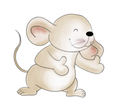 lindo, bajo, gordo marrón garabato personaje de ratón de dibujos animados muestra dos pulgares grandes. aislar la imagen.