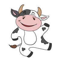 vaca de personaje de dibujos animados de fideos, color blanco y negro, con una sonrisa y un estado de ánimo alegre. png