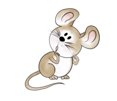 Little cute big ears, brown doodle cartoon mouse character acts if wondering. Isolate watercolor image. png