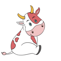 lindo personaje de vaca de dibujos animados de garabatos gordos, el color rosa y blanco está en la cara sonriente y de buen humor. aislar la imagen. png