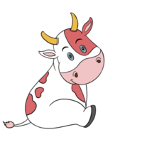 Cute fat doodle cartoon cow character, pink and white spot color is in the smiling face and good mood. Isolate image. png