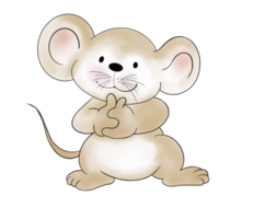 Cute, short, fat brown doodle cartoon mouse character in embarrasses and shies emotion. Isolate image.