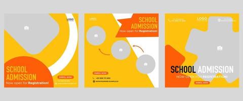 School admission social media post banner design. back to school social media post banner design set. Back to school admissions promotion banner. school admissions template for social media ads. vector