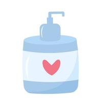 Hand Drawn shampoo, gel, cream or soap bottle isolated on white background. Cosmetics tube with heart for skin care. vector