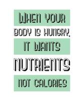 When your body is hungry, it wants nutrients not calories. Healthy lifestyle quote vector design.