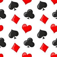 Seamless pattern, icons of suits of clubs, hearts, diamonds and spades on a white background. Casino background, vector