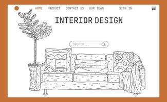 Landing page Interior design. Hand drawn sketch. vector