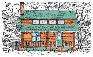 Hand drawn house in colored. Sketch vector illustration.