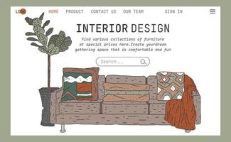 Landing page Interior design. Hand drawn sketch. vector