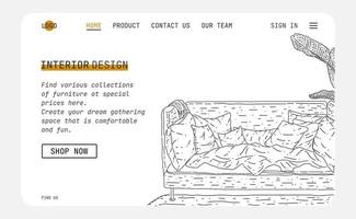 Landing page Interior design. Hand drawn sketch. vector