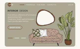 Landing page Interior design. Hand drawn sketch. vector