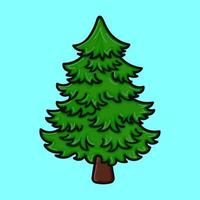Cute funny Christmas tree. Vector hand drawn cartoon kawaii character illustration icon. Isolated on blue background. Spruce character concept