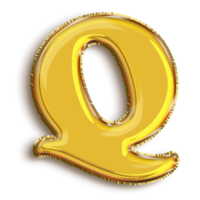 English alphabet Q of golden inflatable balloon isolated on transparent background art png