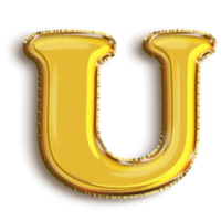 English alphabet U of golden inflatable balloon isolated on transparent background art png