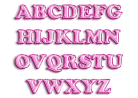 Full English alphabet of pink color inflatable balloon isolated on transparent background png