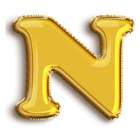 alfabeto inglés n de globo inflable dorado aislado en arte de fondo transparente png