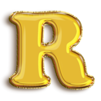 English alphabet R of golden inflatable balloon isolated on transparent background art png