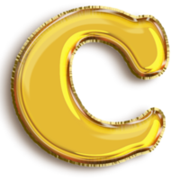 English alphabet C of golden inflatable balloon isolated on transparent background art png