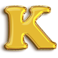 English alphabet K of golden inflatable balloon isolated on transparent background art png