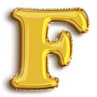 English alphabet F of golden inflatable balloon isolated on transparent background art png