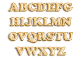 Full English alphabet of gold color inflatable balloon isolated on transparent background png