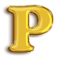 English alphabet P of golden inflatable balloon isolated on transparent background art png