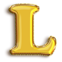 English alphabet L of golden inflatable balloon isolated on transparent background art png