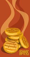 Illustration of Cuban arepas buns on an abstract background in the form of smoke. Latin American cuisine. Local hamburger, pastries. Vector for use in marketing, banner, leaflet and other information