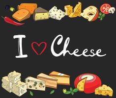 Cheese collection. hand drawn background with different types of cheese. vector