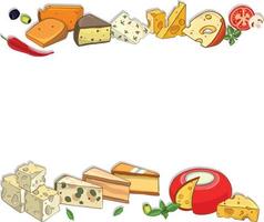 plantilla de diseño de queso. ilustración láctea dibujada a mano. pancarta de diferentes tipos de queso. fondo de comida retro. vector