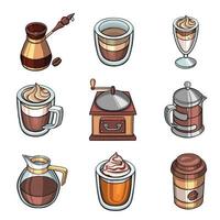 Drinking coffee set  color vector illustration