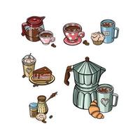 configurado para el menú de cafeína, ilustración de símbolos de café vector