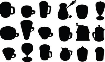 diferentes formas de tazas. siluetas negras de tazas. vector