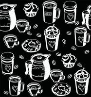 Seamless pattern with cups of tea and coffee, vector